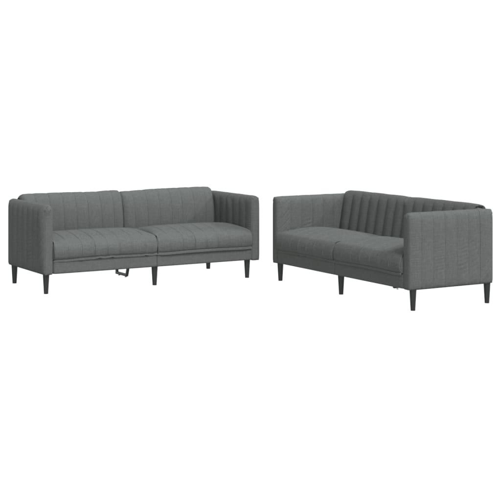Sofa Set Dark Grey 100% Polyester, Plywood, Solid Wood Medium