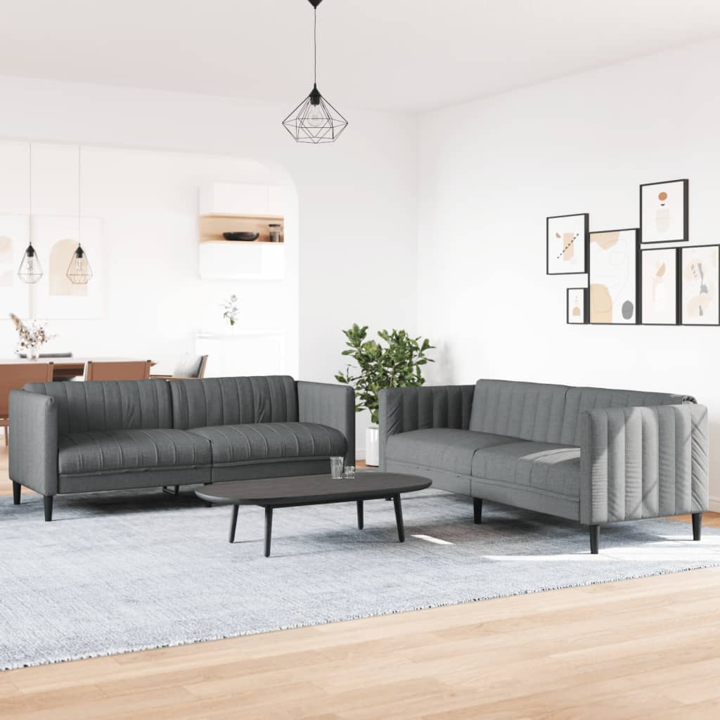 Sofa Set Dark Grey 100% Polyester, Plywood, Solid Wood Medium
