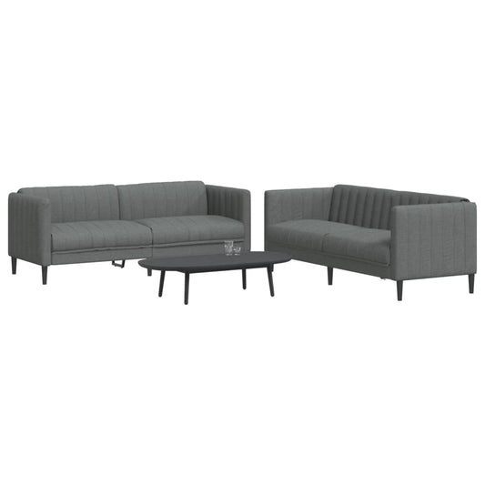 Sofa Set Dark Grey 100% Polyester, Plywood, Solid Wood Medium