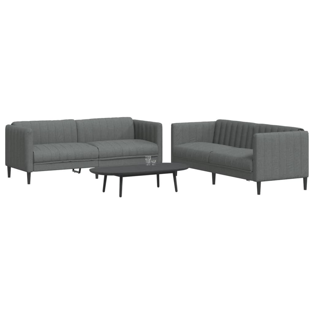 Sofa Set Dark Grey 100% Polyester, Plywood, Solid Wood Medium