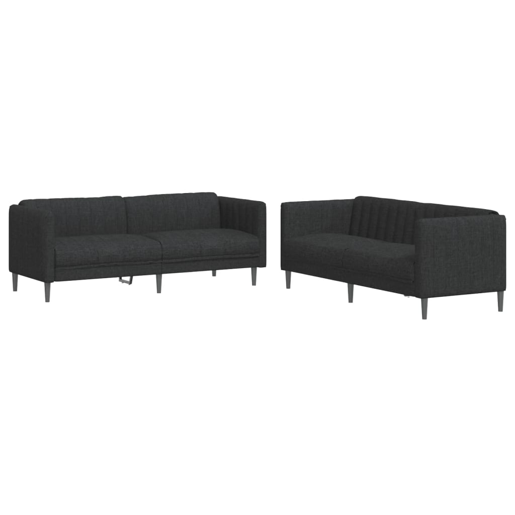 Sofa Set Black Polyester, Plywood, Solid Wood 2-seater and 3-seater