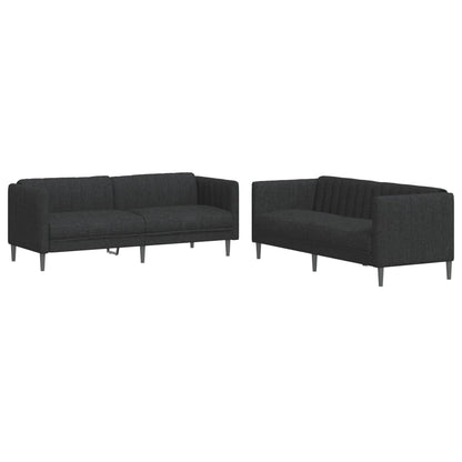 Sofa Set Black Polyester, Plywood, Solid Wood 2-seater and 3-seater