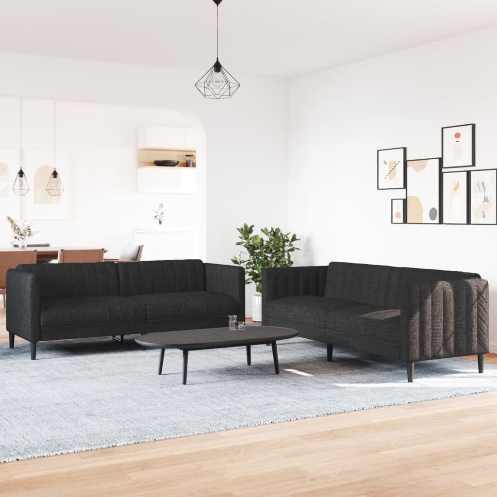 Sofa Set Black Polyester, Plywood, Solid Wood 2-seater and 3-seater