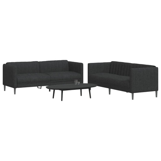 Sofa Set Black Polyester, Plywood, Solid Wood 2-seater and 3-seater
