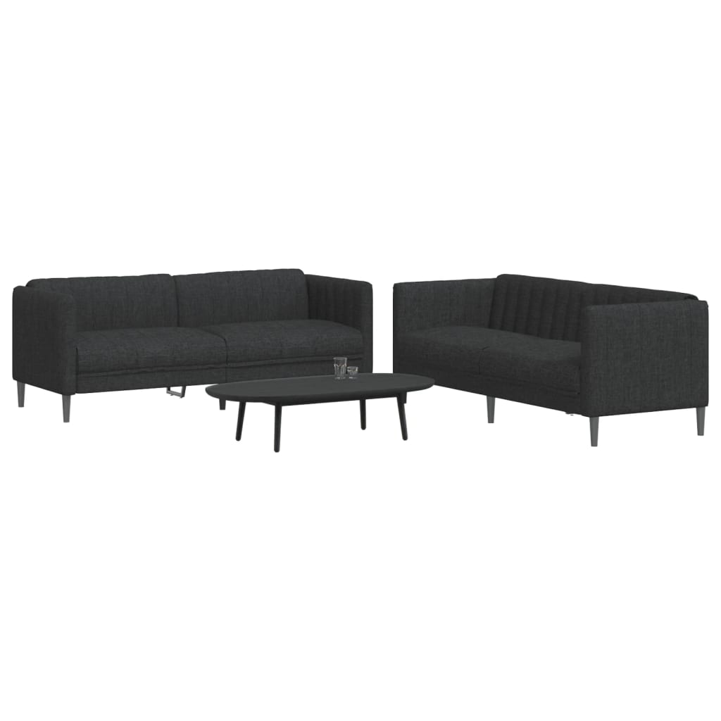 Sofa Set Black Polyester, Plywood, Solid Wood 2-seater and 3-seater