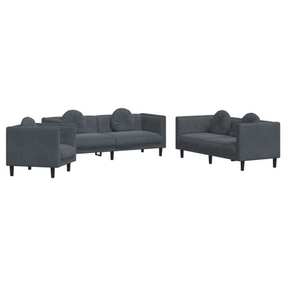 Sofa Set Dark grey Velvet (100% polyester), plywood, solid wood