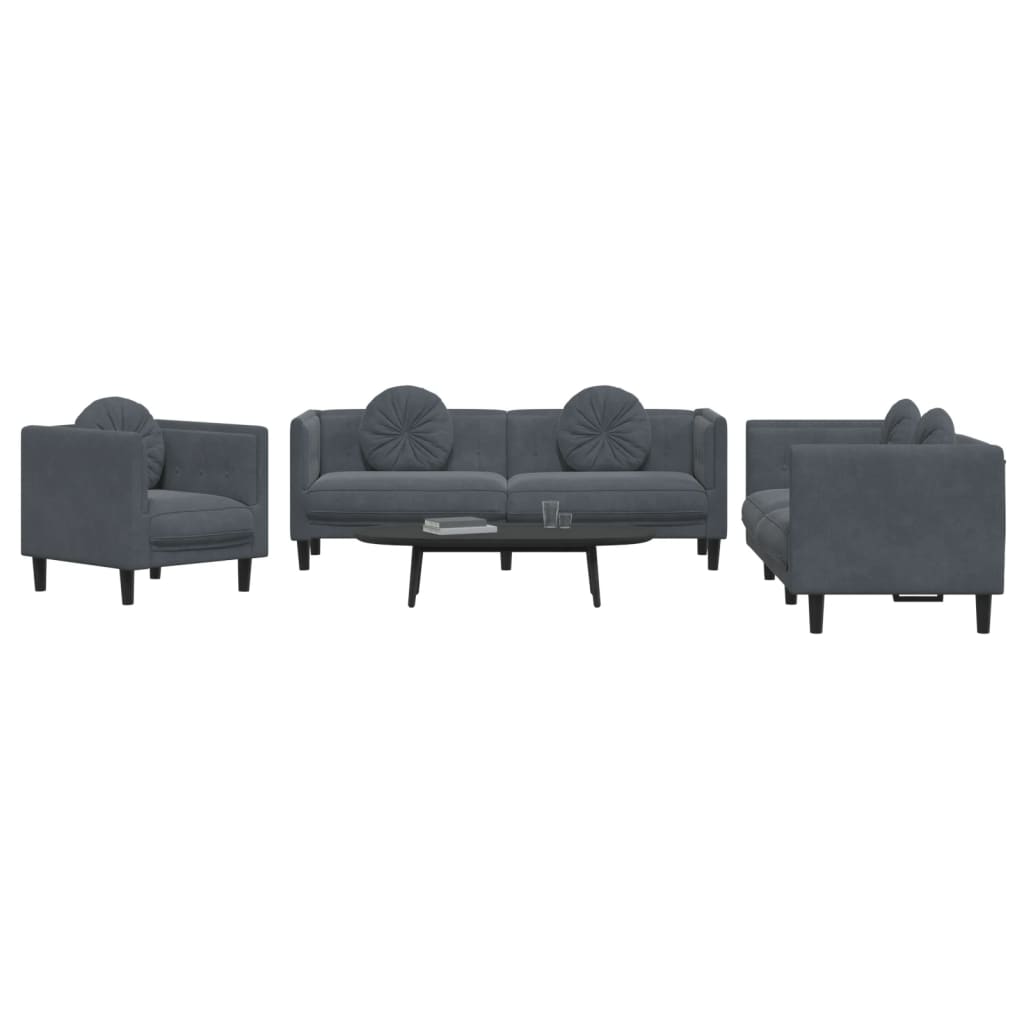 Sofa Set Dark grey Velvet (100% polyester), plywood, solid wood