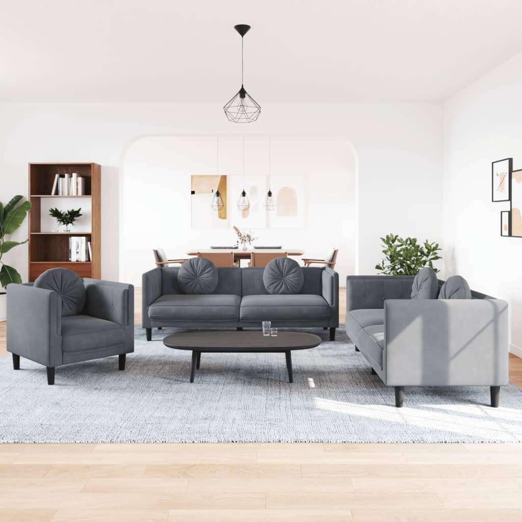 Sofa Set Dark grey Velvet (100% polyester), plywood, solid wood