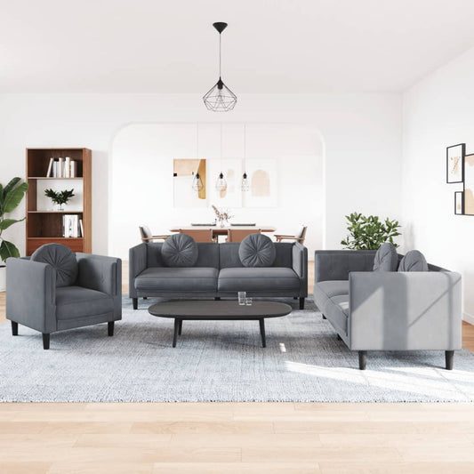 Sofa Set Dark grey Velvet (100% polyester), plywood, solid wood