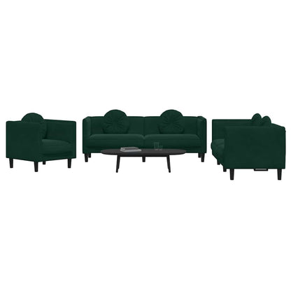 Sofa Set Dark Green Velvet (100% polyester) Includes 3 pieces