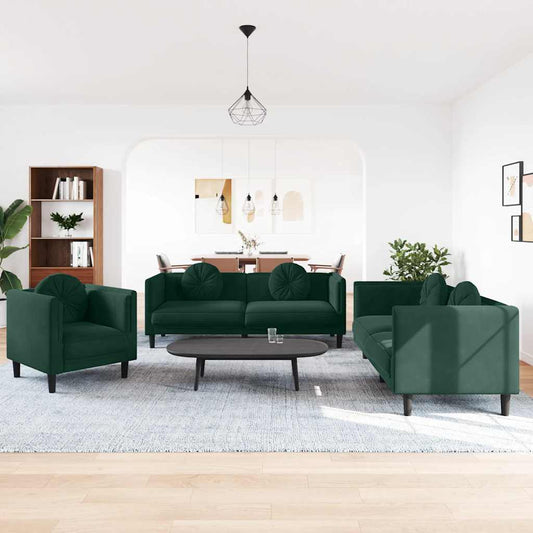 Sofa Set Dark Green Velvet (100% polyester) Includes 3 pieces