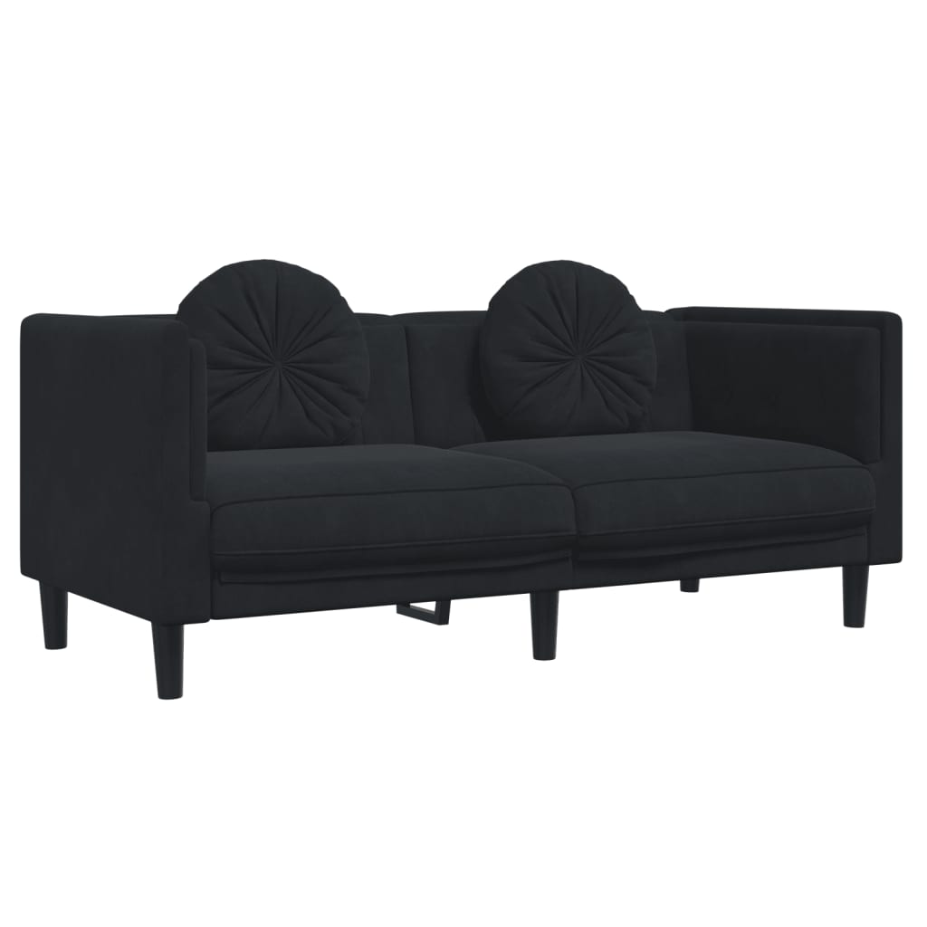 Sofa Set Black Velvet, Plywood, Solid Wood 3 Piece