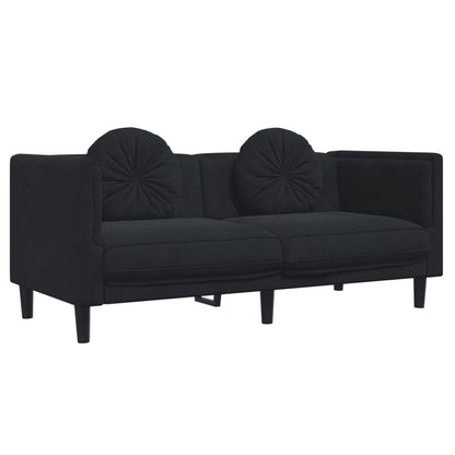 Sofa Set Black Velvet, Plywood, Solid Wood 3 Piece