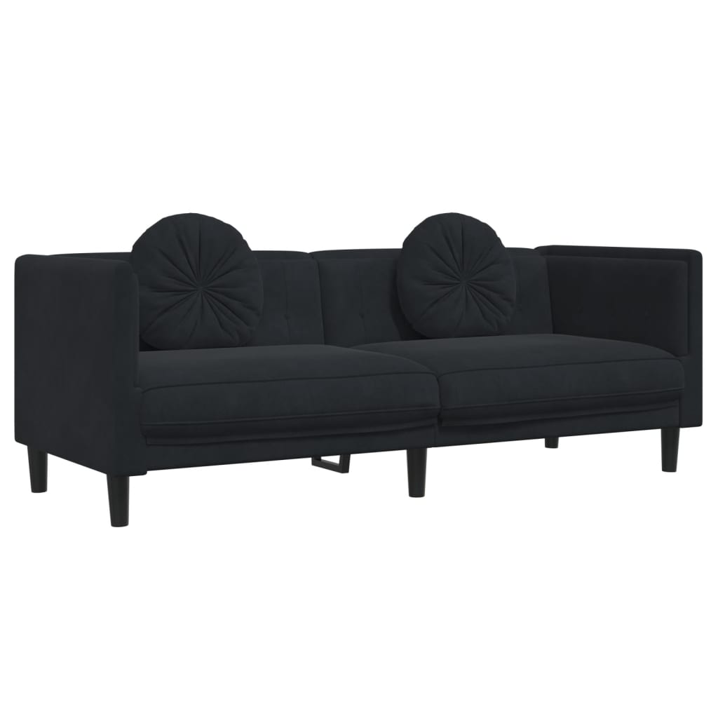Sofa Set Black Velvet, Plywood, Solid Wood 3 Piece