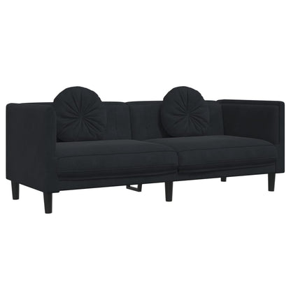 Sofa Set Black Velvet, Plywood, Solid Wood 3 Piece