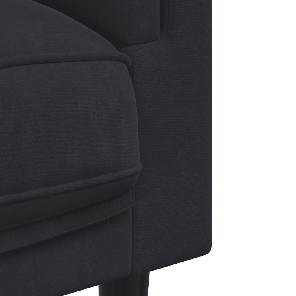 Sofa Set Black Velvet, Plywood, Solid Wood 3 Piece