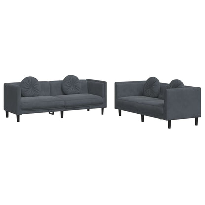 Sofa Set Dark Gray Velvet (100% polyester), plywood, solid wood