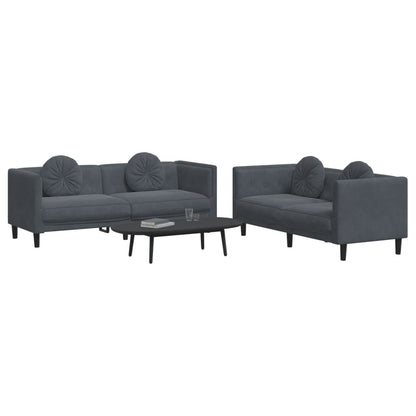 Sofa Set Dark Gray Velvet (100% polyester), plywood, solid wood