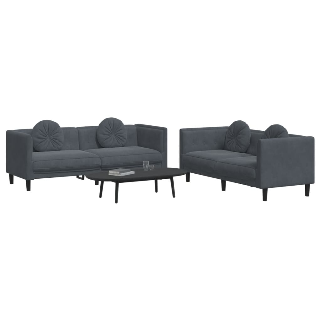 Sofa Set Dark Gray Velvet (100% polyester), plywood, solid wood
