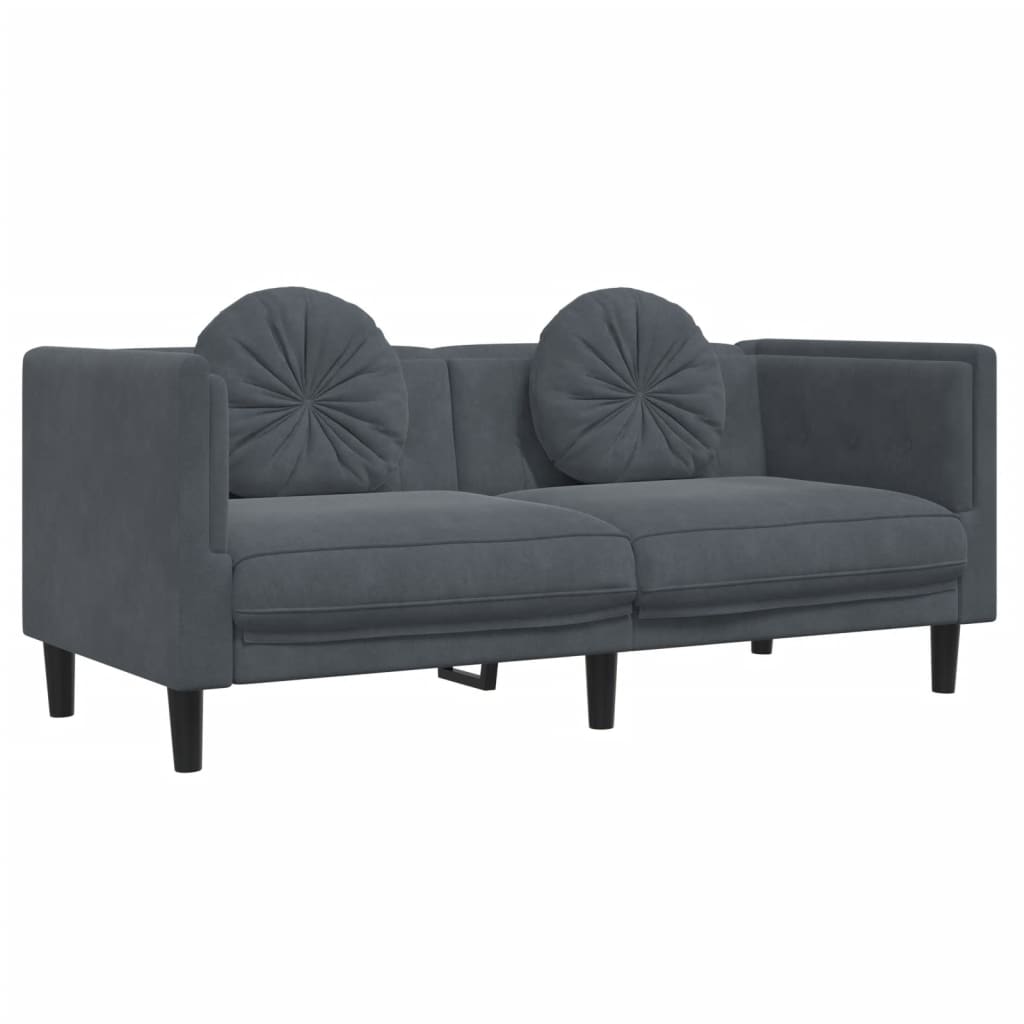 Sofa Set Dark Gray Velvet (100% polyester), plywood, solid wood