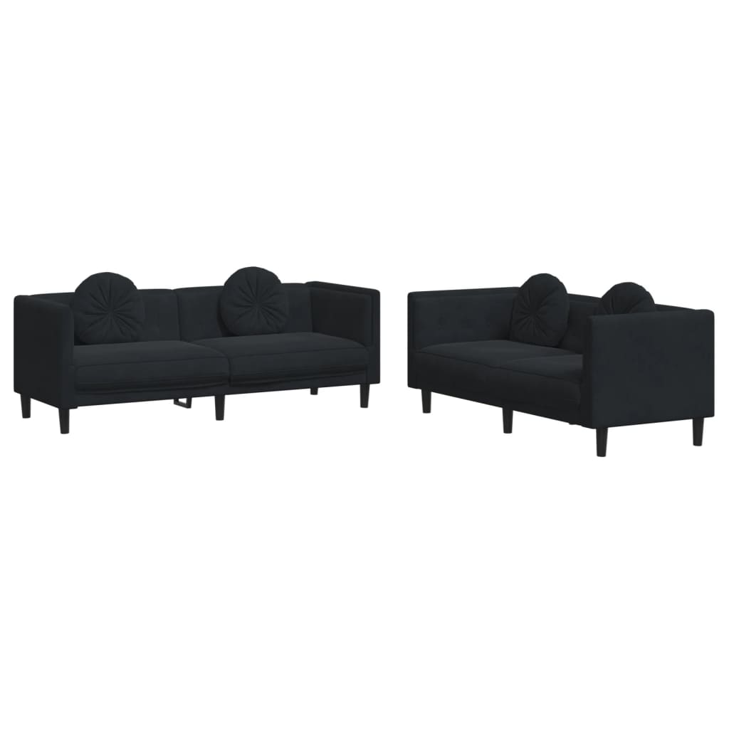 Sofa Set Black Velvet, Plywood, Solid Wood Standard Sofa Set