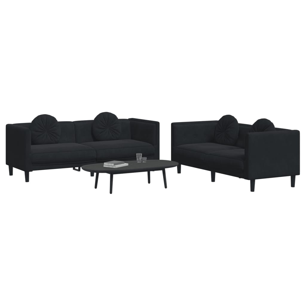 Sofa Set Black Velvet, Plywood, Solid Wood Standard Sofa Set