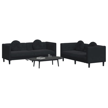 Sofa Set Black Velvet, Plywood, Solid Wood Standard Sofa Set