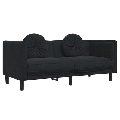 Sofa Set Black Velvet, Plywood, Solid Wood Standard Sofa Set