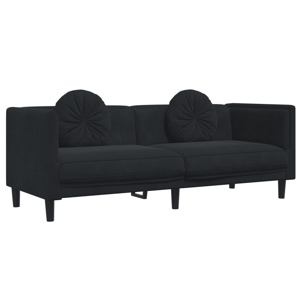 Sofa Set Black Velvet, Plywood, Solid Wood Standard Sofa Set