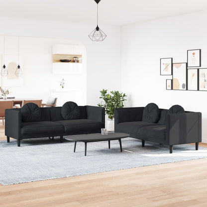 Sofa Set Black Velvet, Plywood, Solid Wood Standard Sofa Set