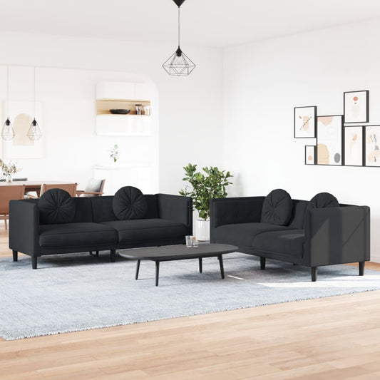 Sofa Set Black Velvet, Plywood, Solid Wood Standard Sofa Set