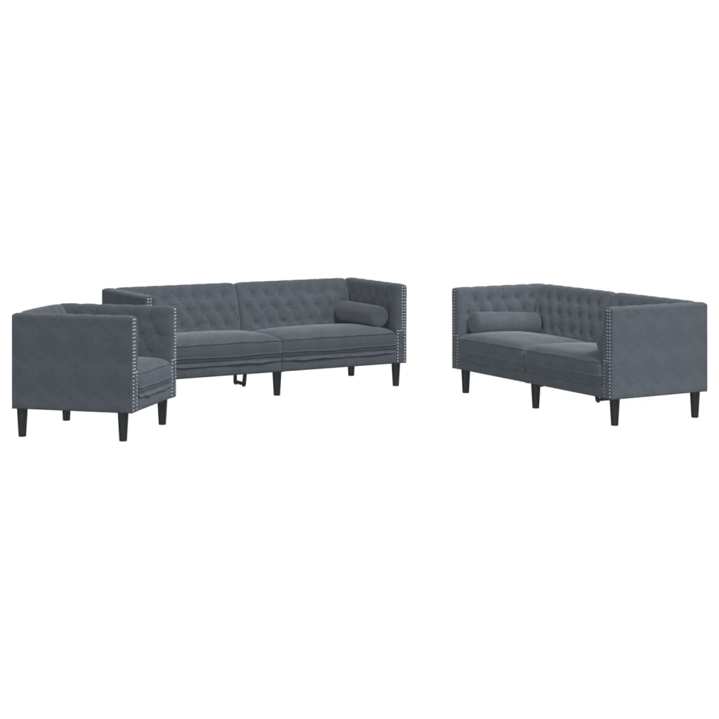Chesterfield Sofa Set Dark Grey