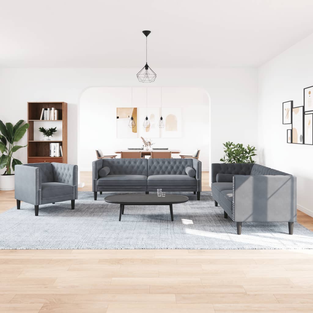 Chesterfield Sofa Set Dark Grey
