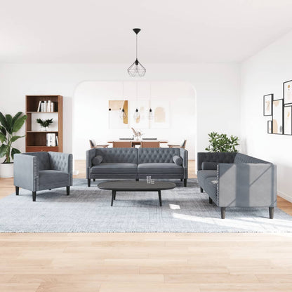Chesterfield Sofa Set Dark Grey