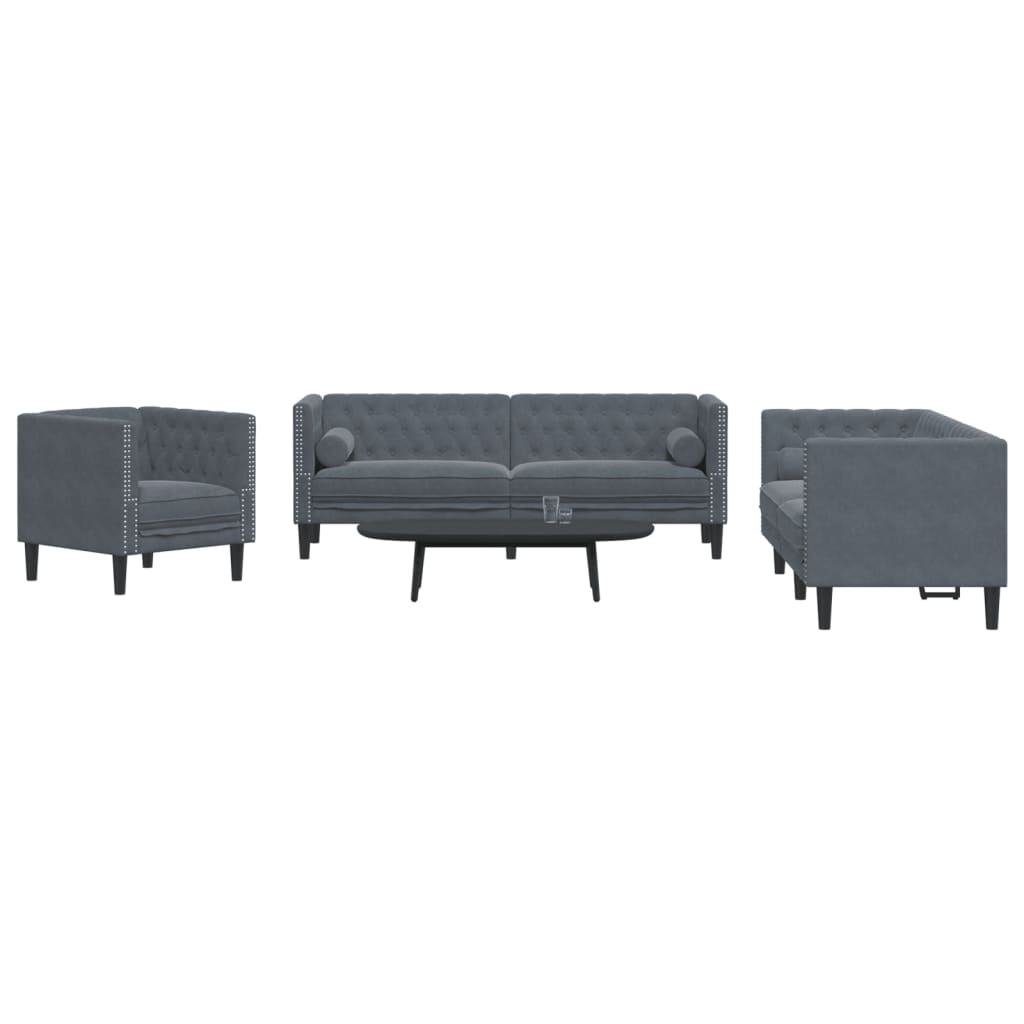 Chesterfield Sofa Set Dark Grey