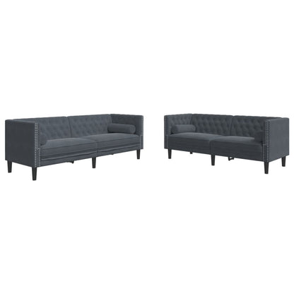 Chesterfield Sofa Set Dark gray Velvet, Foam, Wood Large