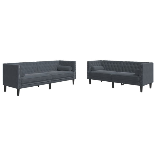 Chesterfield Sofa Set Dark gray Velvet, Foam, Wood Large
