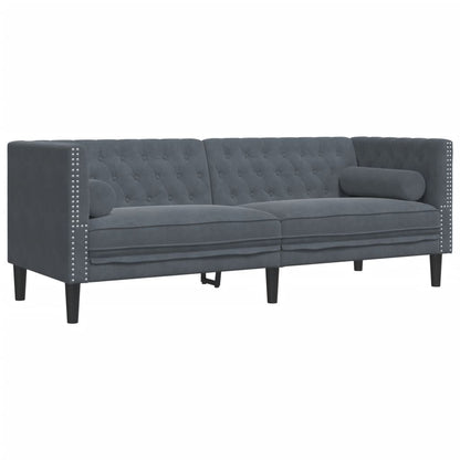Chesterfield Sofa Set Dark gray Velvet, Foam, Wood Large