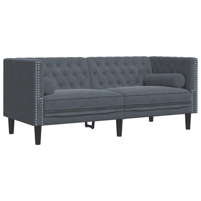 Chesterfield Sofa Set Dark gray Velvet, Foam, Wood Large