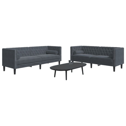 Chesterfield Sofa Set Dark gray Velvet, Foam, Wood Large
