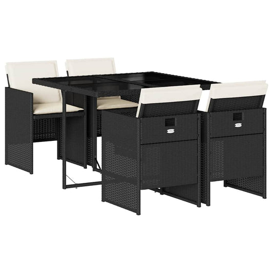 Garden Dining Set Black and Cream White