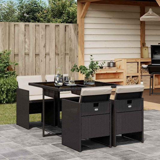Garden Dining Set Black and Cream White