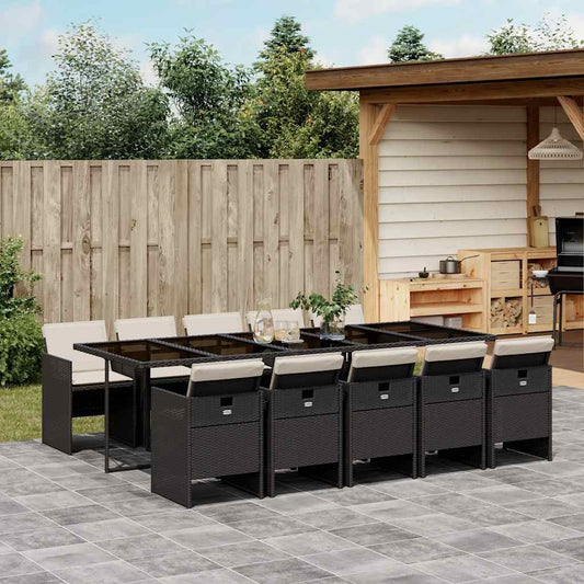 Garden Dining Set Black PE Rattan 10-seater Adjustable Armrests