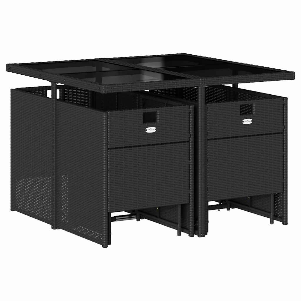 Garden Dining Set Black Poly Rattan Large Foldable