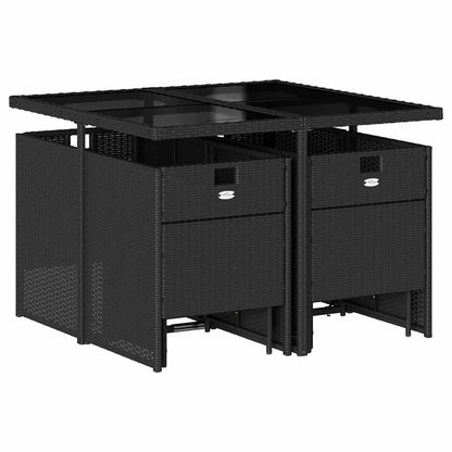 Garden Dining Set Black Poly Rattan Large Foldable
