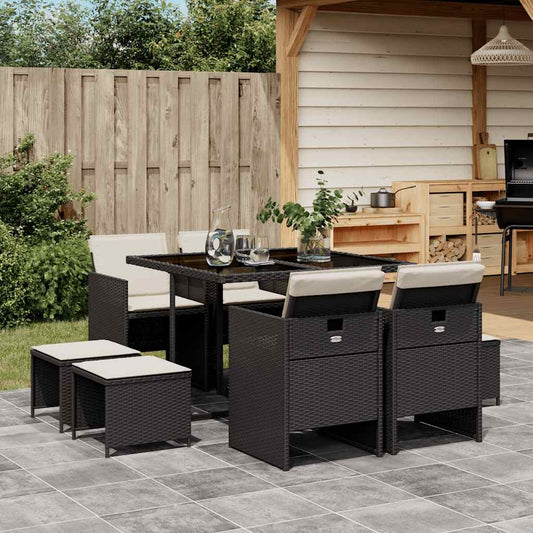 Garden Dining Set Black Poly Rattan Large Foldable
