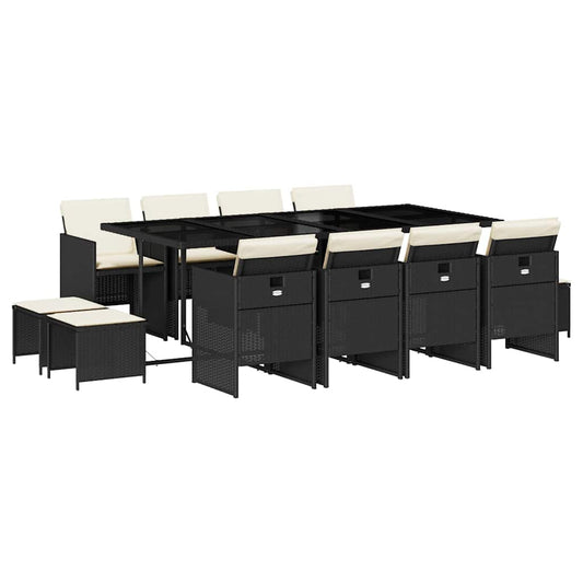 Garden Dining Set Black PE Rattan Large Foldable