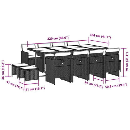 Garden Dining Set Black PE Rattan Large Foldable