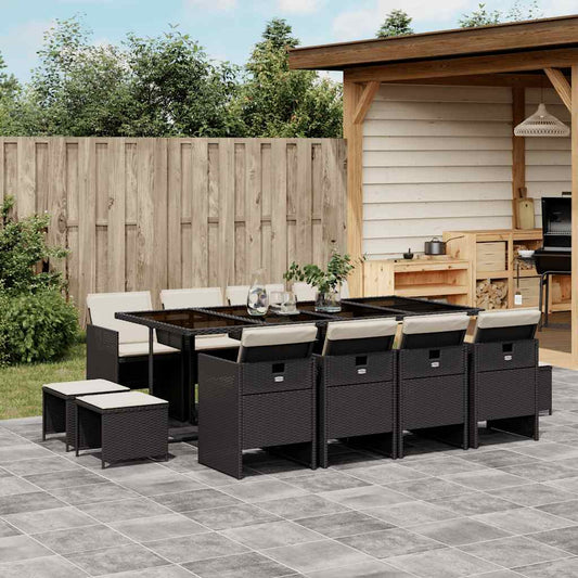 Garden Dining Set Black PE Rattan Large Foldable