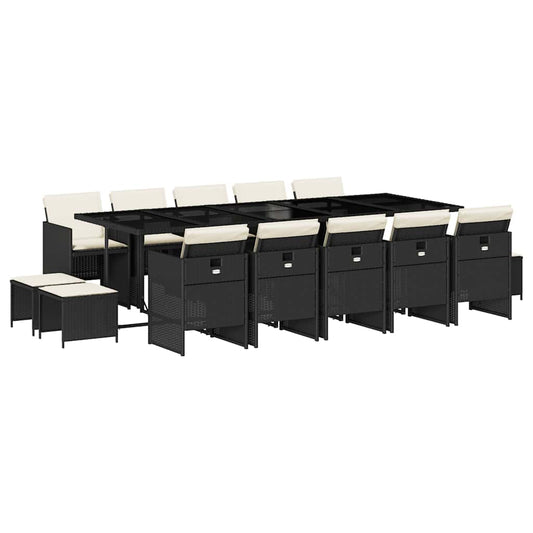 Garden Dining Set Black PE Rattan 15 pieces Collapsible